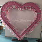 Aperturee - Aperturee Pink White Rose Heart Shape Artificial Flower Wall